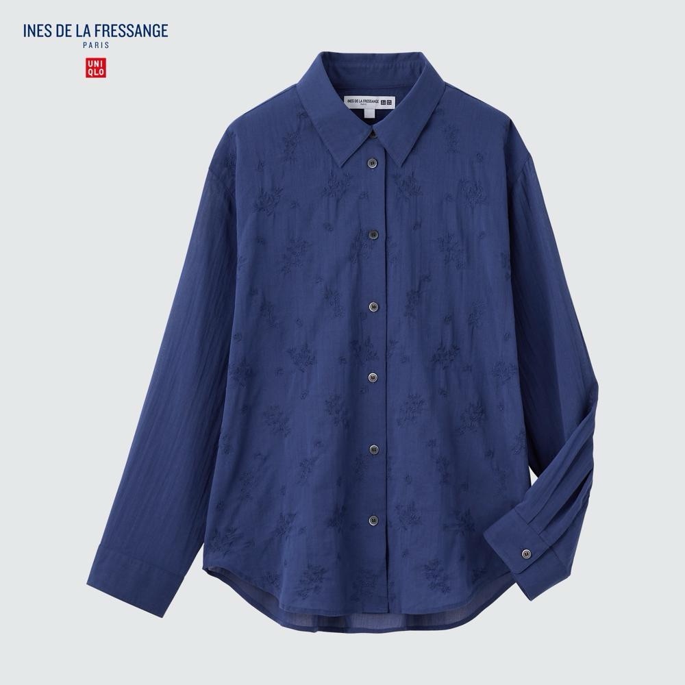 Uniqlo Embroidery Sheer Button-Up Shirt